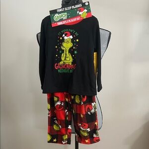 💕5/$15 The Grinch Toddler Black & Red Holiday Pajama Set, NEW